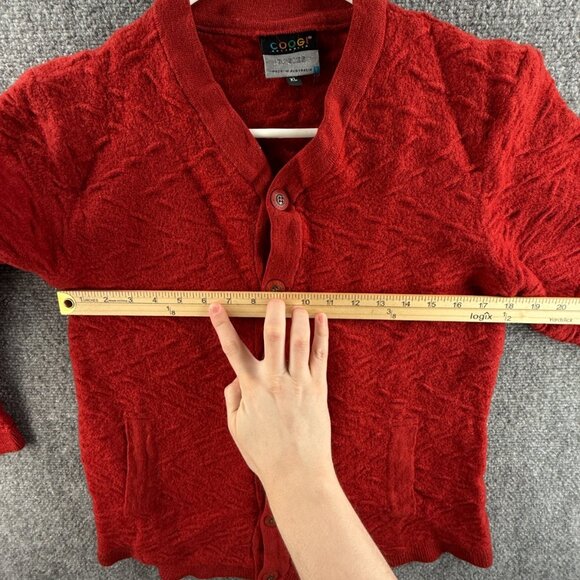 COOGI Women Pure New Wool Cardigan Sweater Red Buttons Pockets Knit Soft ~med - Picture 5 of 16